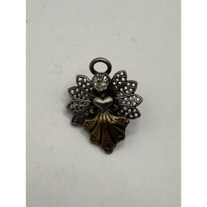 Vintage Rhinestone Angel Heart Brooch – Religious Statement Pin